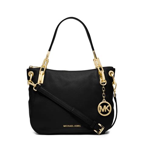 medium michael kors black purse|Michael Kors black leather handbag.